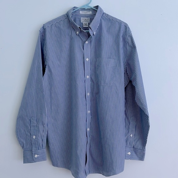 L.L. Bean shirt long sleeve button down. size 16.5-34 pin stripe trim fit - Picture 1 of 4